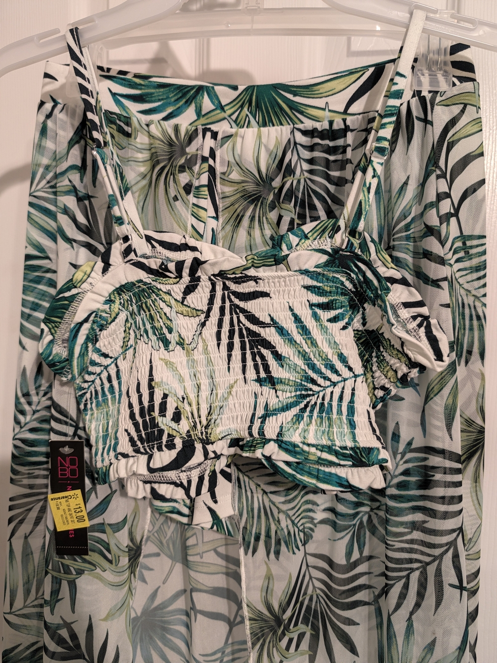 Green Palm-Print Smocked Crop Top - Women - M